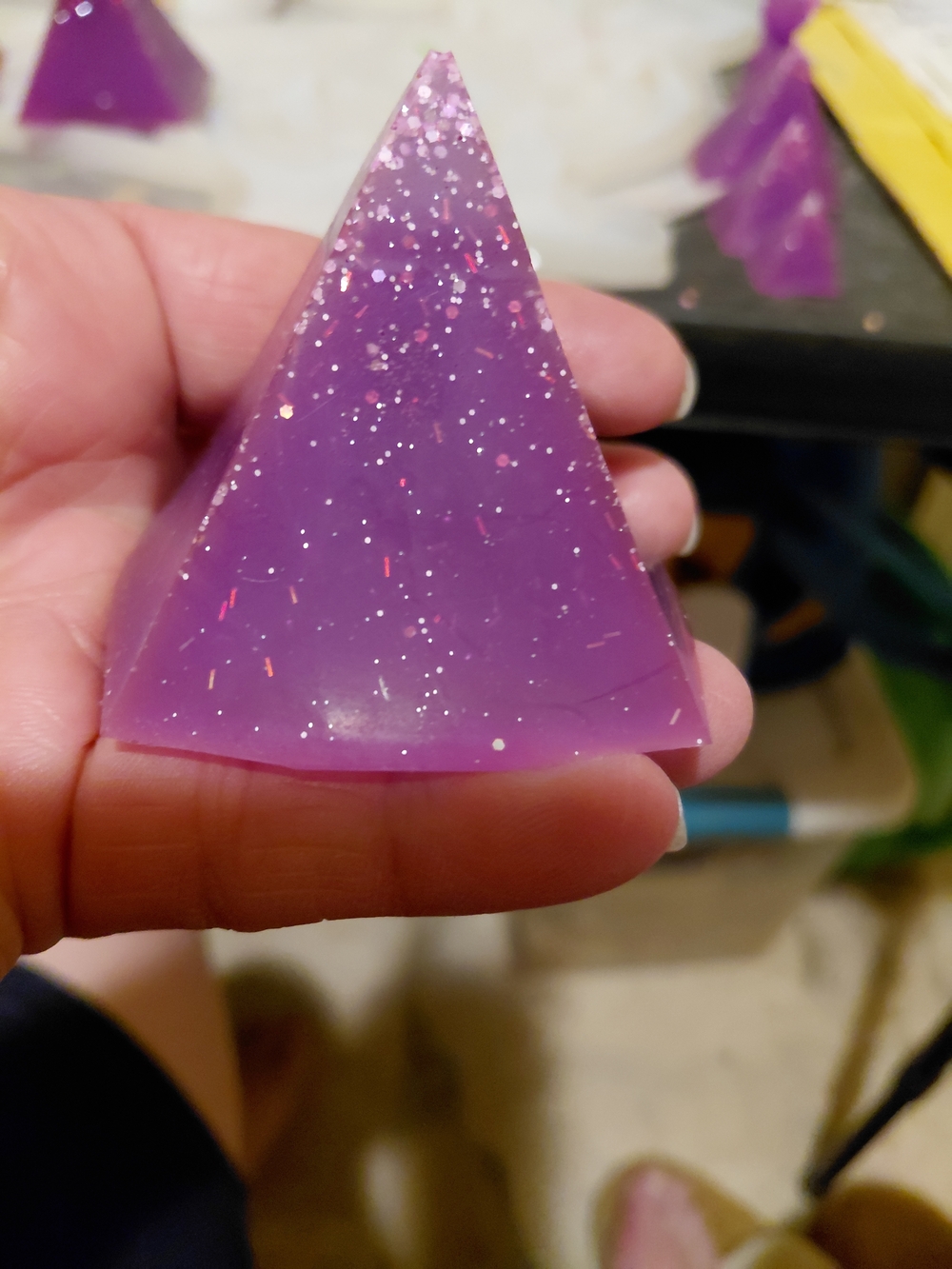 Purple Glitter Pyramid Home Accent